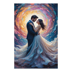 Cosmic Love Embrace Vibrant Couple Art Photo Print