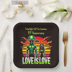 Cosmic Love Shared by Alien Couple Paper Plate