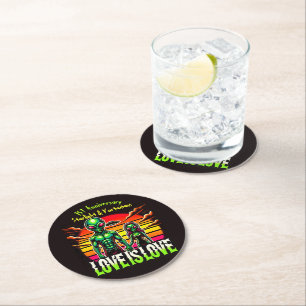 Cosmic Love Shared by Alien Couple Round Paper Coaster