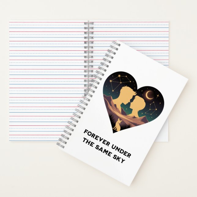 Cosmic Love Story Heart with Lovers and Fox Art Notebook (Inside)