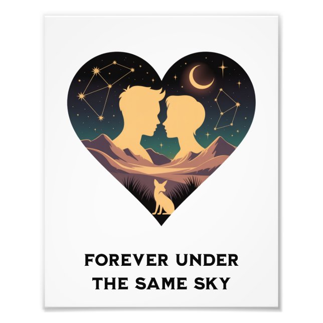 Cosmic Love Story Heart with Lovers and Fox Art Photo Print (Front)