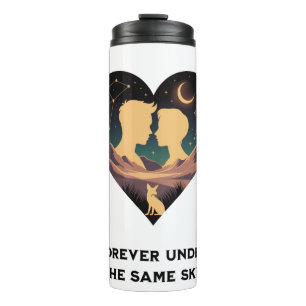 Cosmic Love Story Heart with Lovers and Fox Art Thermal Tumbler