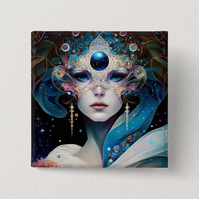 Cosmic Masked Goddess Queen Fantasy Art 15 Cm Square Badge (Front)