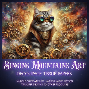 Cosmic Mechanical Cat Dream World Decoupage Tissue Paper