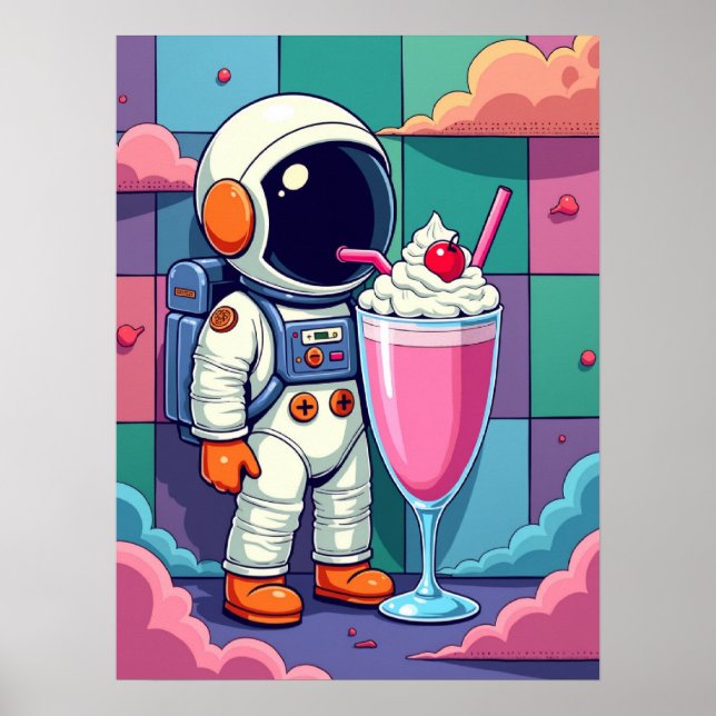 Cosmic Milkshake – Retro Pop Art Astronaut Poster (Front)