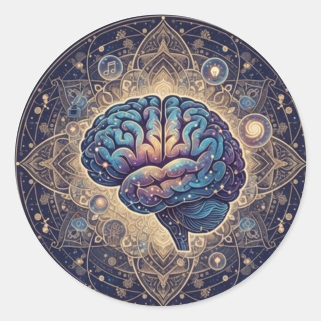 Cosmic Mind Mandala – Abstract Brain Art Classic Round Sticker (Front)