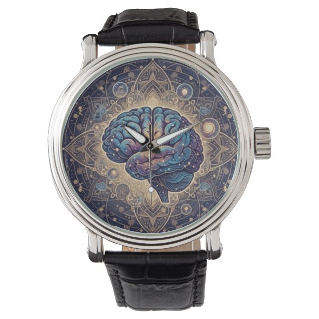 Cosmic Mind Mandala – Abstract Brain Art Watch (Front)