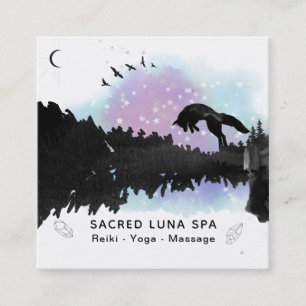 *~* Cosmic Moon Fox Leaping Pine Trees Rainbow Square Business Card