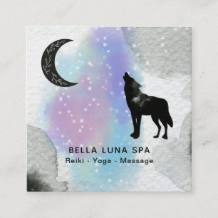 *~* Cosmic Moon Howling Wolf Rainbow Shaman Square Business Card