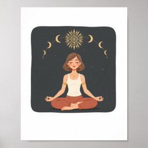 Cosmic Moon Phases Meditating Yoga Poster