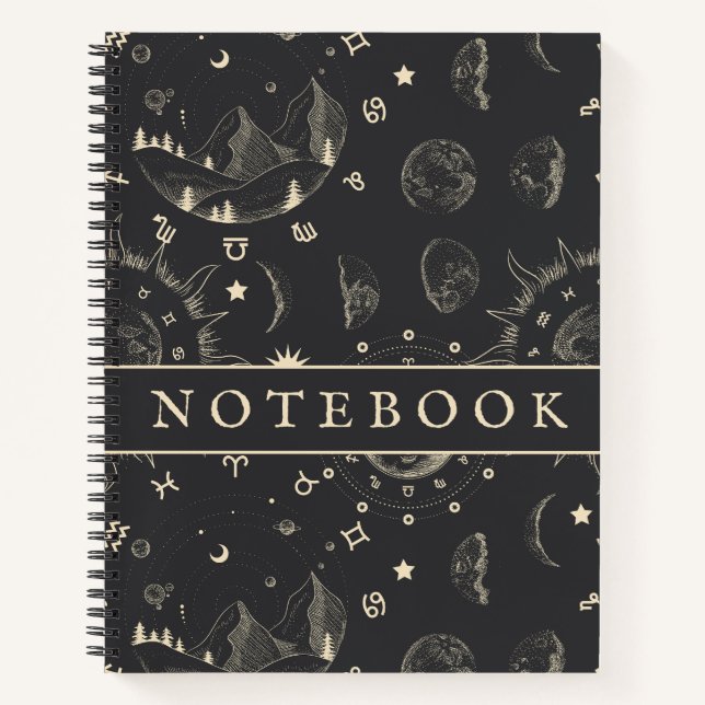 Cosmic Moon Stars Astrological Zodiac Notebook (Front)