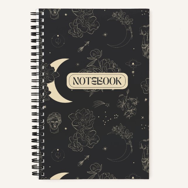 Cosmic Moon Stars Flowers Notebook (Front)
