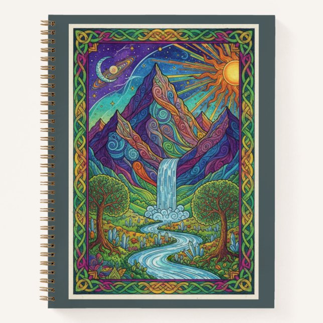 Cosmic Mountain Waterfall Zentangle Nature Journal (Front)