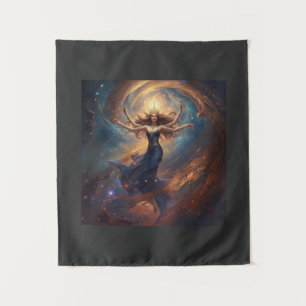 cosmic multi-armed goddess in nebula fantasy  tapestry