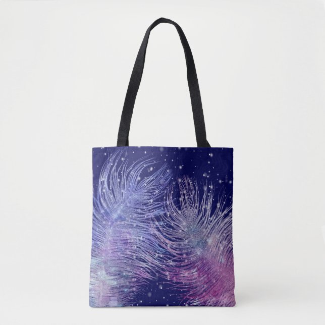 *~* Cosmic Mystical Celestial Feathers Star Sky Tote Bag (Front)