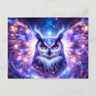 Cosmic Mystical Wisdom Celestial Spiritual Owl  Announcement Postcard