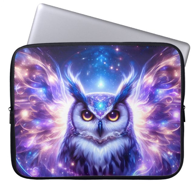 Cosmic Mystical Wisdom Celestial Spiritual Owl  Laptop Sleeve (Front)