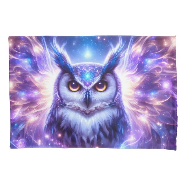 Cosmic Mystical Wisdom Celestial Spiritual Owl  Pillowcase (Front)