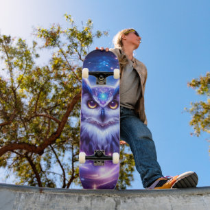 Cosmic Mystical Wisdom Celestial Spiritual Owl  Skateboard