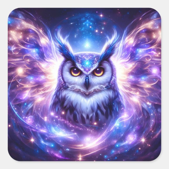 Cosmic Mystical Wisdom Celestial Spiritual Owl  Square Sticker (Front)