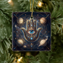 Cosmic Navy Gold Celestial Hamsa Evil Eye