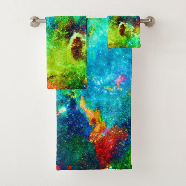 Cosmic Nebula Cloud Art Bath Towel Set (Insitu)