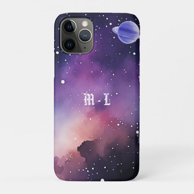 Cosmic Nebula Galaxy Photo Monogram Initial Case-Mate iPhone Case (Back)