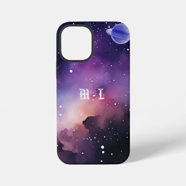 Cosmic Nebula Galaxy Photo Monogram Initial iPhone Case (Back)