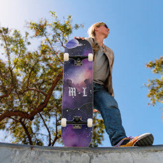 Cosmic Nebula Galaxy Photo Monogram Initial Skateboard