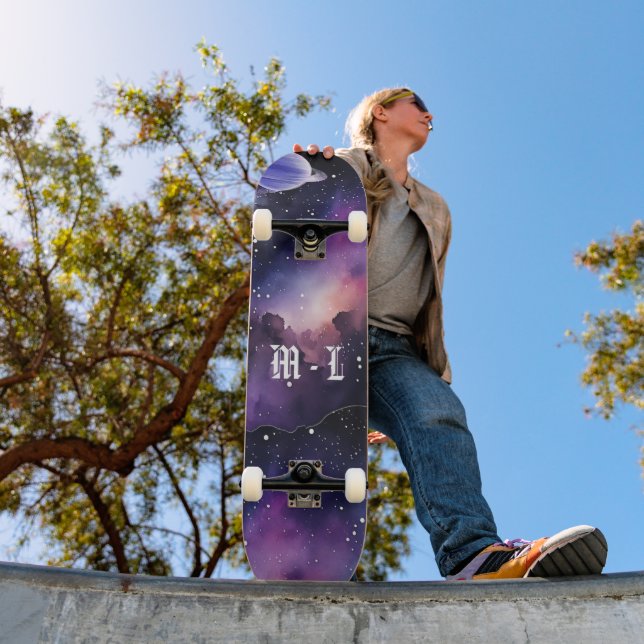 Cosmic Nebula Galaxy Photo Monogram Initial Skateboard (Outdoor 1)