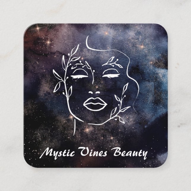 *~* Cosmic Nebula Plant Goddess Floral QR  Square  Business Card (Front)