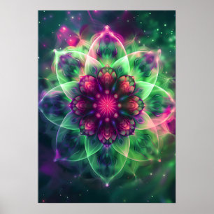 Cosmic Neon Flower Mandala Poster