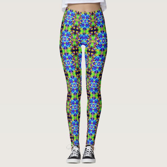 Cosmic Neon Fractal Light Portal Leggings (Front)