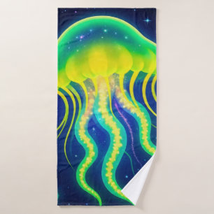 Cosmic Neon Jellyfish Bath Towel