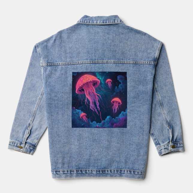 Cosmic Neon Jellyfish Denim Jacket (Back)