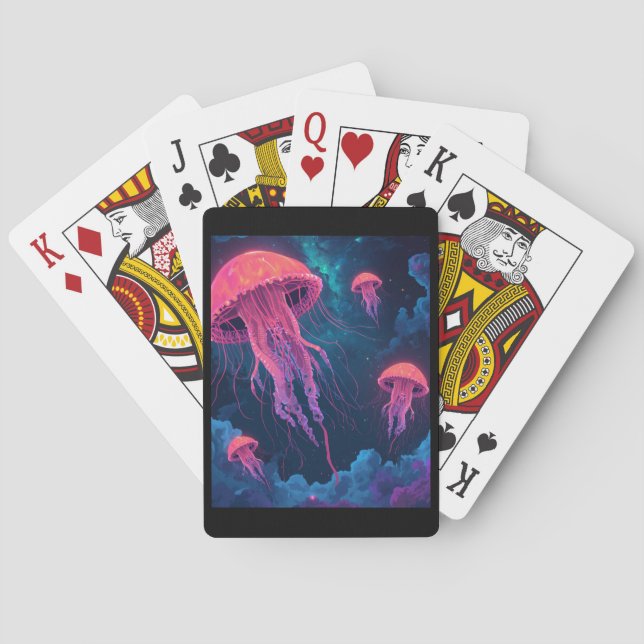Cosmic Neon Jellyfish Playing Cards (Back)