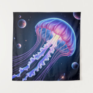 Cosmic Neon Jellyfish Tapestry