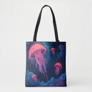 Cosmic Neon Jellyfish Tote Bag