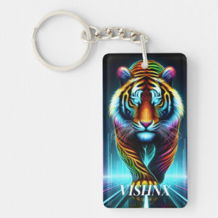 Cosmic Neon Tiger Acrylic Keychain - VISHNX Design