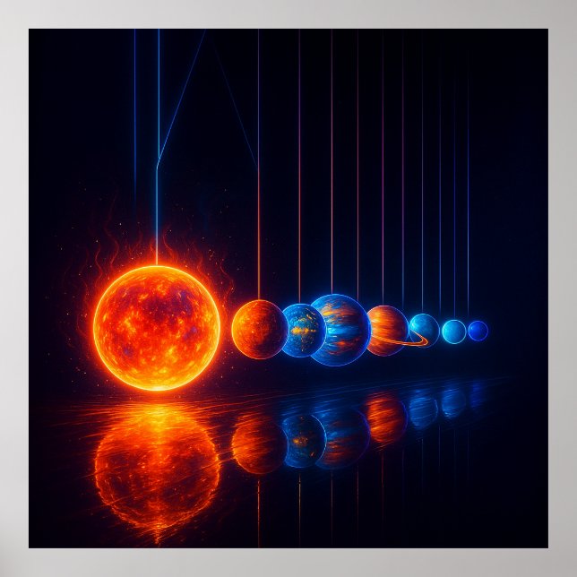 Cosmic Newton’s Cradle – Planetary Motion Art Poster (Front)