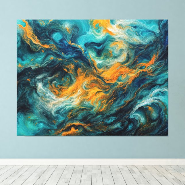 Cosmic Ocean Landscape – Colourful Abstract Canvas Print (Insitu(Wood Floor))