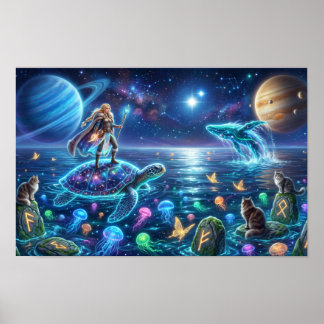 Cosmic Ocean World Turtle — Nordic Fantasy Art  Poster