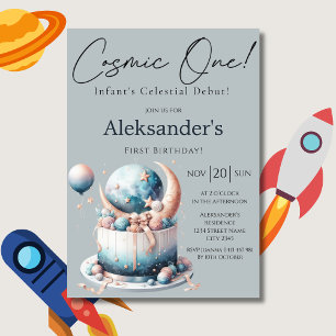 Cosmic One! Celestial 1st Boy Birthday Invitation