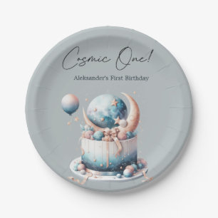 Cosmic One! Celestial 1st Boy Birthday Paper Plate