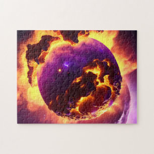 Cosmic Orange and Purple Fires on Close-up Nebula Jigsaw Puzzle