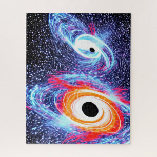 Cosmic Orange Red and Blue Dimensional Outer Space Jigsaw Puzzle