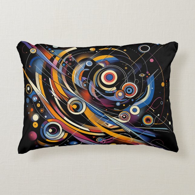 Cosmic Orbit Geometry – Abstract Circle & Line Art Decorative Cushion (Front)