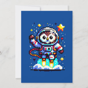 Cosmic Owl: 8-Bit Space Explorer Holiday Card