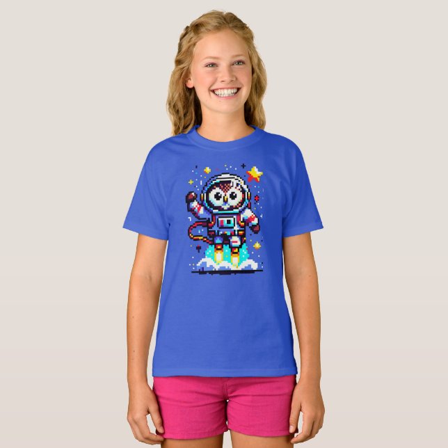 Cosmic Owl: 8-Bit Space Explorer T-Shirt (Front Full)