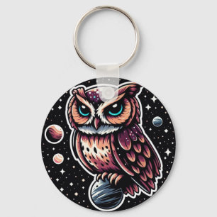Cosmic Owl Illustration - owl, space, artwork Key Ring